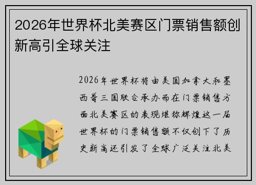 2026年世界杯北美赛区门票销售额创新高引全球关注 2026年世界杯北美赛区门票销售额创新高引全球关注
